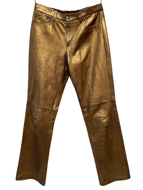 Ralph Lauren Pants - Ralph Lauren Collection Gold Metallic Leather Bootcut Pants USA 10 Y2K